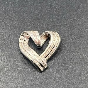 14k White Gold‎ High Shine  Rhodium Finish Diamond Heart Pendant 3.8 grams